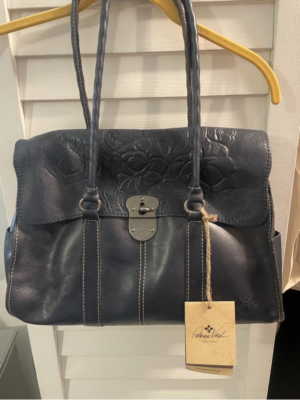 Patricia Nash NWT Deep Navy Leather Handbag Large Double Handle